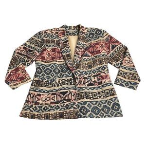 Vintage Robert Stock Blazer Jacket Womens M Silk Geometric Abstract Western Art